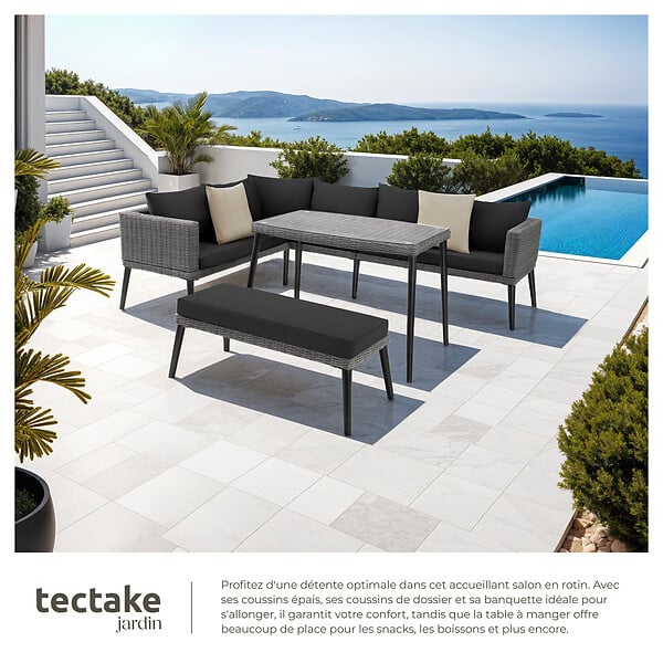 TECTAKE - Salon en rotin avec structure en aluminium Pula gris - large