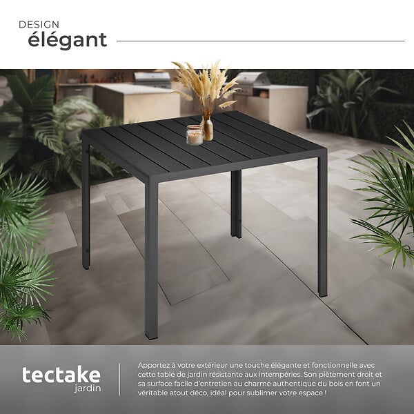 TECTAKE - Table de jardin en aluminium surface de la table en aspect bois noir - large