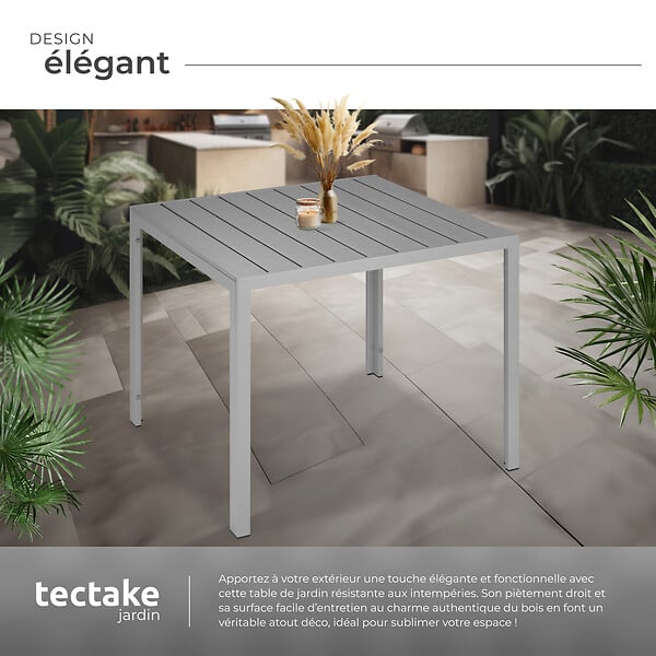 TECTAKE - Table de jardin en aluminium surface de la table en aspect bois argent - large