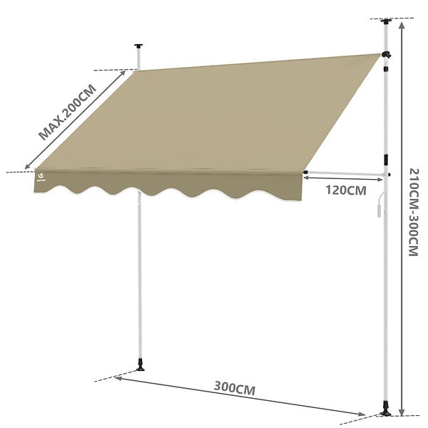 VOUNOT - Auvent retractable manuel sans percage 300cm beige - large