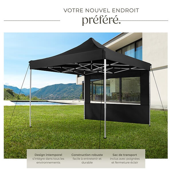 TECTAKE - Pavillon de jardin pliable en aluminium 3 x 3 m avec 2 parois latérales noir - large
