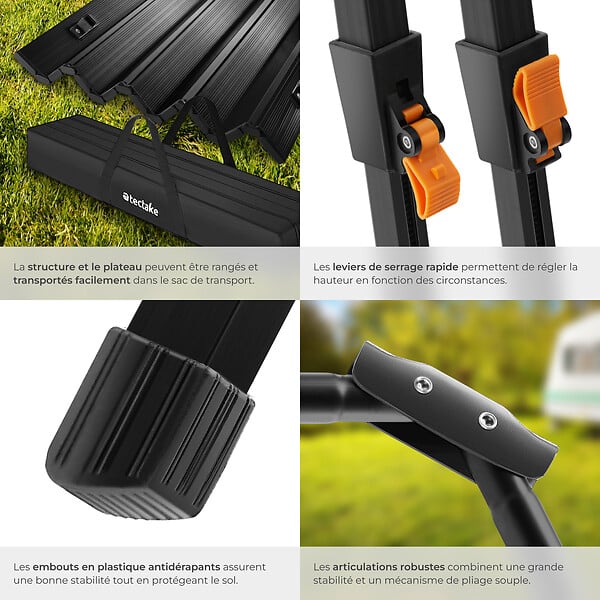 TECTAKE - Table de camping Tina en aluminium, pliable et réglable en hauteur noir - large