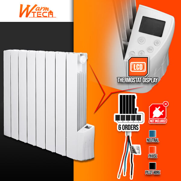 WARM TECH - Radiateur à inertie fluide 1200W 8 éléments - large