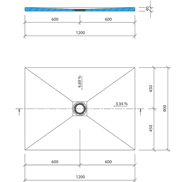 WEDI - Receveur à carreler FUNDO PRIMO écoulement centré - Rectangulaire : 1200 x 900 x 40 mm - large