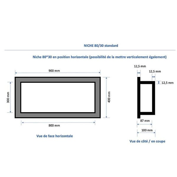 MARMOX - Duo de niches à carreler étanche - Format intérieur U-Tile - 9 cm de profondeur - large