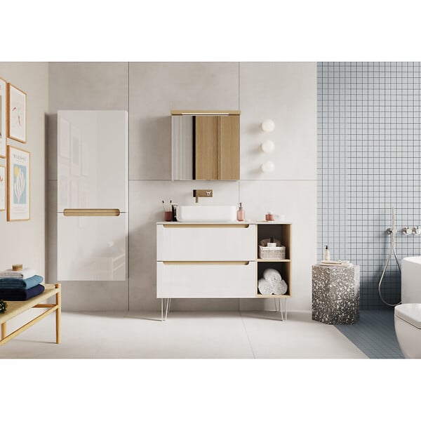 NATUREL - Naturel Armoire à miroir Naturel Stilla + LED 60x60 cm blanc (STILLAE06017) - large