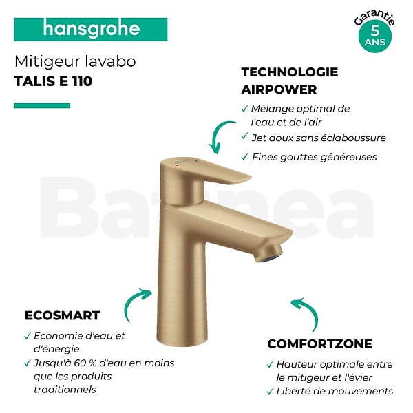 HANSGROHE - Robinet lavabo Hansgrohe Talis E avec sortie en bronze (71710140) - large