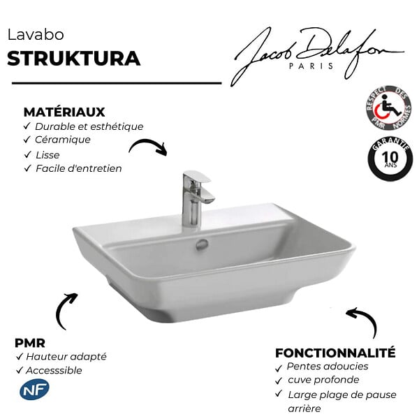 JACOB DELAFON - Lave-mains Struktura adapté PMR blanc - large