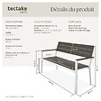 TECTAKE - Banc de jardin Line 2 places avec structure en aluminium 128 x 59 x 88 cm gris clair/blanc - vignette