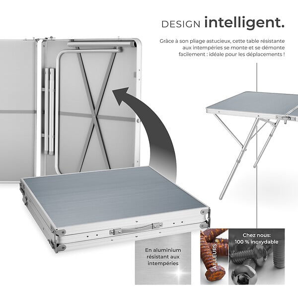 TECTAKE - Table pliante en aluminium Jumbo avec poignée de transport 180 x 70 x 70 cm argent - large