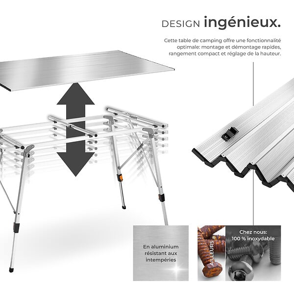TECTAKE - Table pliante en aluminium Bastian, réglable en hauteur argent - large