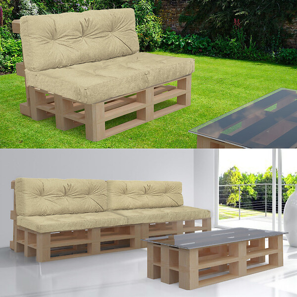 VOUNOT - Lot de 4 Coussins pour palettes en bois beige - large