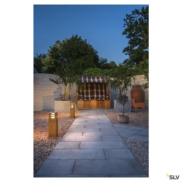 SLV - Borne extérieure SLV RUSTY 40 avec LED intégrée, fonte rouillée - Hauteur 40 cm - large