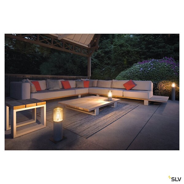 SLV - Borne extérieure SLV LISENNE, gris/verre fumé, E27 23W - Hauteur 70 cm - large