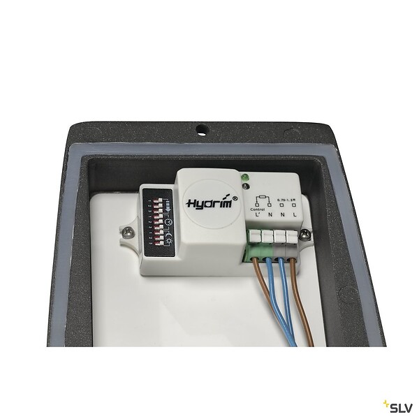 SLV - Applique extérieure SLV MERIDIAN BOX SENSOR, diffuseur opalescent anthracite, E27, 25W max, IP54, détecteur de mouvements - large