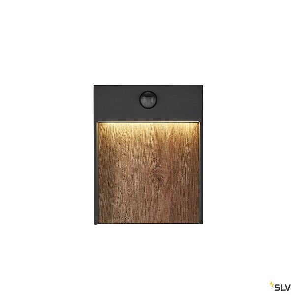 SLV - Applique extérieure SLV FLATT SENSOR, anthracite/imoitation bois, LED, 16W, détecteur de mouvements - large