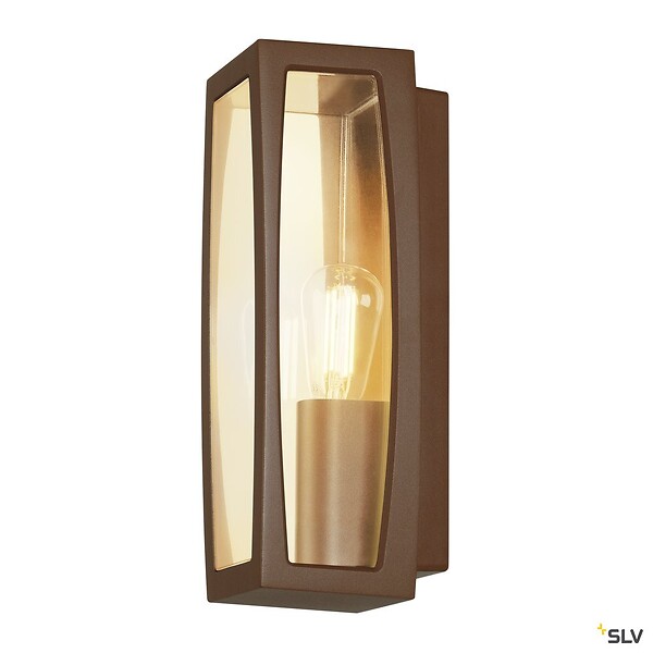 SLV - Applique extérieure SLV MERIDIAN BOX, diffuseur transparent/rouille, E27, 25W max, IP55 - large
