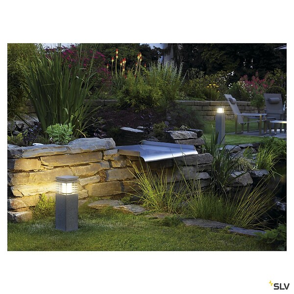 SLV - Borne extérieure SLV ARROCK GRANITE 40, poivre et sel, E27, 15W max, IP44, granite, inox 304 - SLV - large