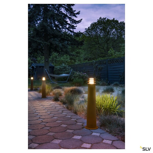 SLV - Borne extérieure SLV RUSTY coloris rouillée, E27, 11W pour jardin - Hauteur 70 cm - large