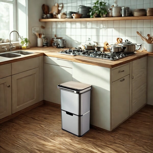 BEYOND BLUE - Poubelle cuisine automatique de tri à 4 compartiments - 60L - Inox SS304 - Piles ou batterie - large