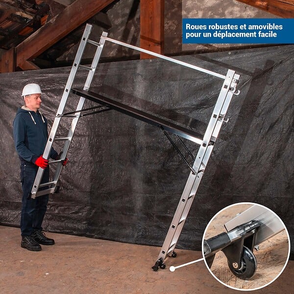 HOSTRÃ–M - HOSTRÖM Echafaudage roulant SCAFFOLDAX2X7, échafaudage jardin et pliant multifonction 4 en 1, echelle 2 plans, H max Travail 4,74m, Garantie 5 ans - large