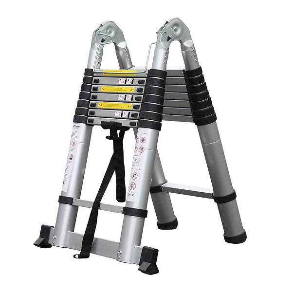 SECURY-T - Echelle/escabeau télescopique double - Aluminium 2x8 marches H5m (2,5+2,5) - large