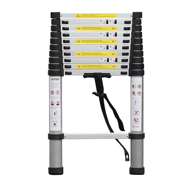SECURY-T - Echelle télescopique aluminium 11 marches H3,2 m avec barre stabilisatrice - large
