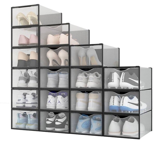 SECURY-T - Rangement chaussures - Boites à chaussures - Noires et transparentes- Lot de 18 - large