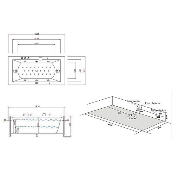 DISTRIBAIN - Baignoire balnéo London S 22 jets Whirlpool - large