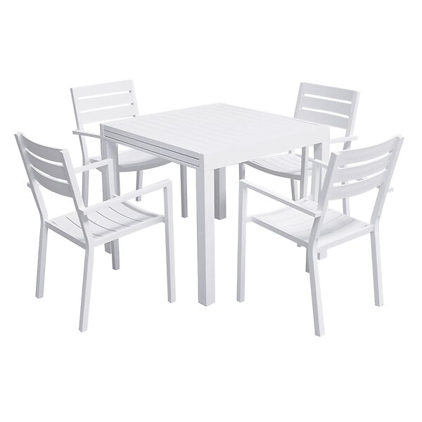 HAPPY GARDEN - Salon de jardin VENEZIA extensible 90/180 en aluminium blanc - 8 places - large