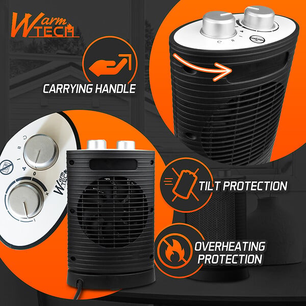 WARMTECH - Radiateur céramique oscillant 1500W - 2 puissances + ventilateur - Avec Thermostat - large