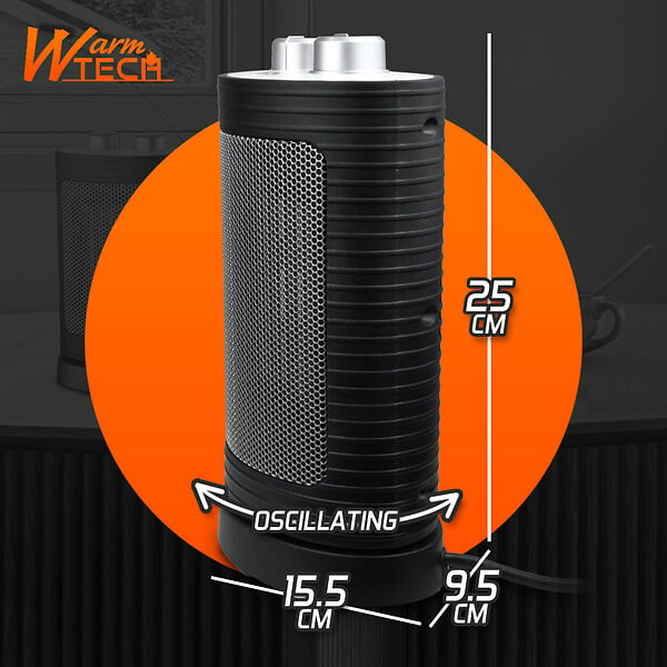 WARMTECH - Radiateur céramique oscillant 1500W - 2 puissances + ventilateur - Avec Thermostat - large