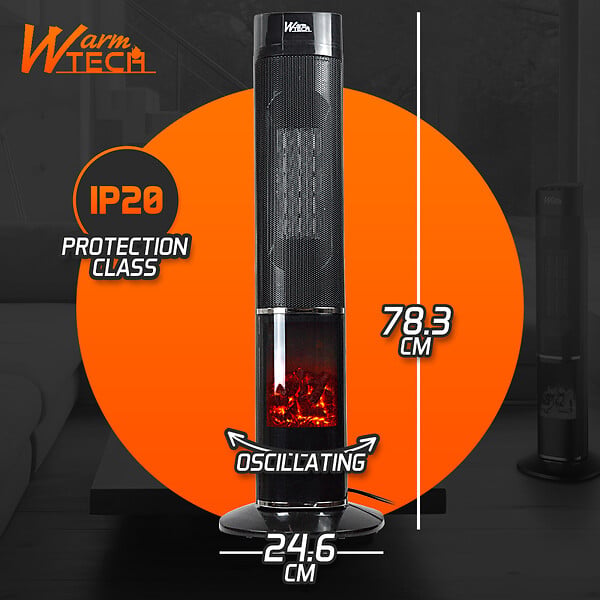 WARMTECH - Radiateur céramique oscillant 2000W avec effet flamme - large