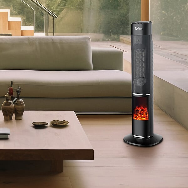 WARMTECH - Radiateur céramique oscillant 2000W avec effet flamme - large