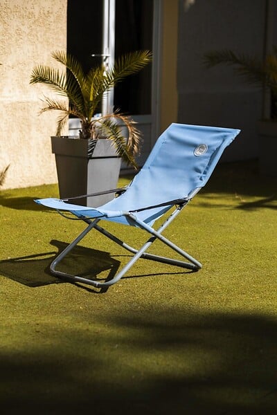 O'SUN - Fauteuil relax de jardin 3 positions pliable - Bleu - Dimensions : 94 x 62 x 102 cm - large