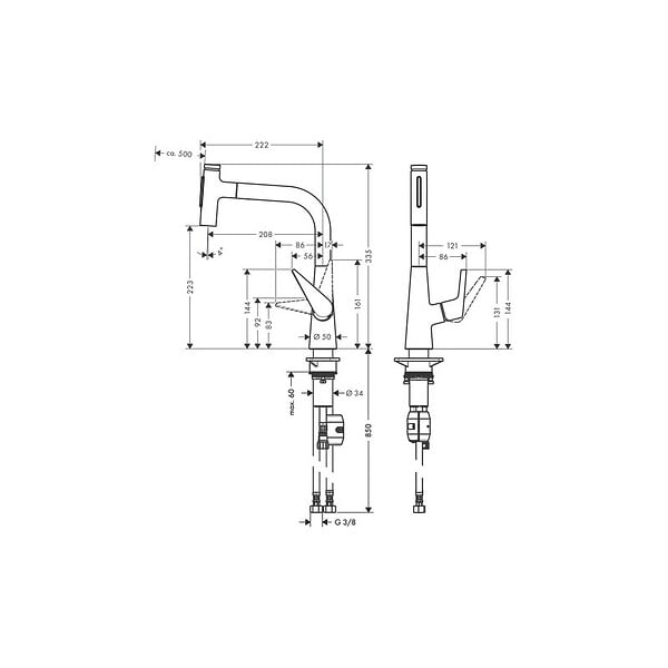 HANSGROHE - Robinet de cuisine avec douchette Talis Select M51 220 2 jets chromé - large