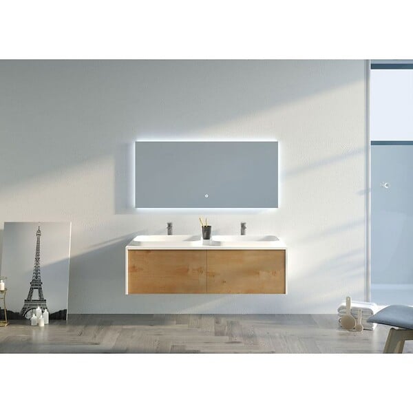 DISTRIBAIN - Meuble de salle de bain Spezzano 1200 Bois naturel et Blanc - large