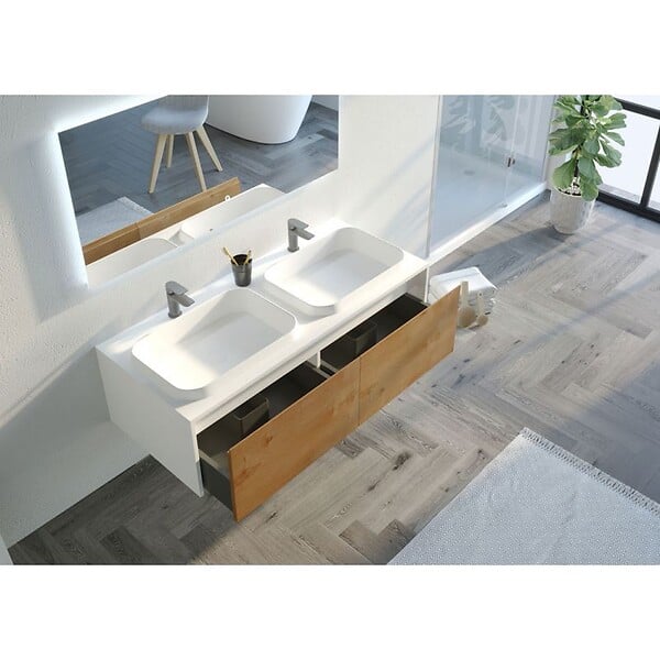 DISTRIBAIN - Meuble de salle de bain Spezzano 1200 Bois naturel et Blanc - large