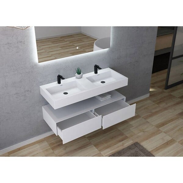 DISTRIBAIN - Meuble de salle de bain AVELLINO-1200 Blanc (sans miroir) - large