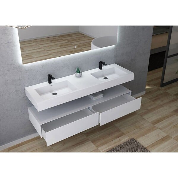DISTRIBAIN - Meuble de salle de bain AVELLINO-1600 Blanc (sans miroir) - large