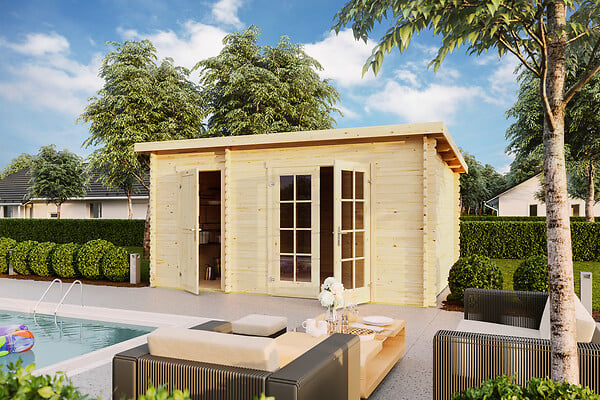 LASITAMAJA - Abri bois BELMONT2 - 34 mm - surface hors tout 14.83m2 - toit plat - large