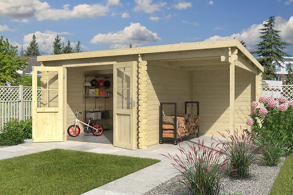LASITAMAJA - Abri bois TAMPA - 28 mm - surface hors tout 15.98m2 - avec extension - large