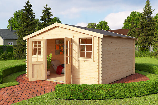 LASITAMAJA - Abri bois WELS 4 - 28 mm - surface hors tout 17,43m2 - double pente - large