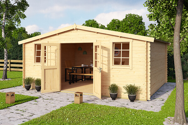 LASITAMAJA - Abri bois WELS 5 - 28 mm - surface hors tout 23.05m2 - double pente - large