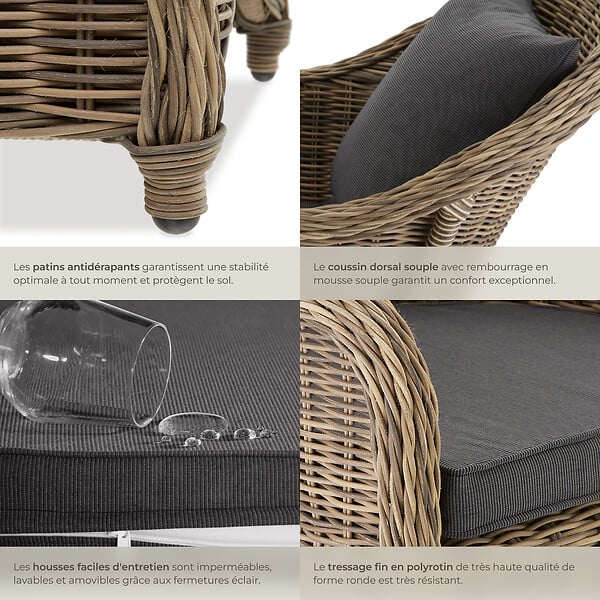 TECTAKE - 2 fauteuils en rotin avec structure en aluminium, coussins d'assise et de dossier inclus marron naturel - large