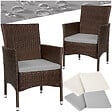 TECTAKE - Lot de 2 fauteuils de jardin en rotin avec 2 sets de housses marron/beige - vignette