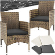 TECTAKE - Lot de 2 fauteuils de jardin en rotin avec 2 sets de housses marron naturel/gris foncé - vignette