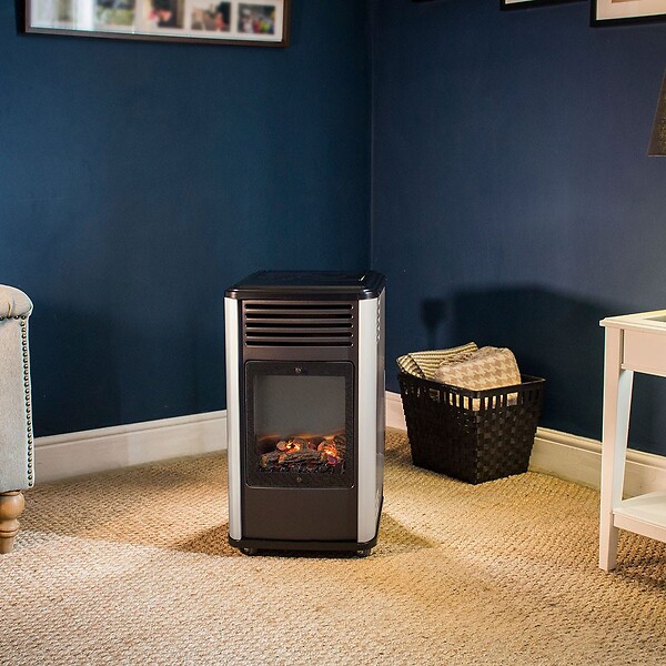 SAHARA - Poele à gaz 3.4KW Blanc et noir Chauffage d'appoint effet Feu Manhattan Sahara - large