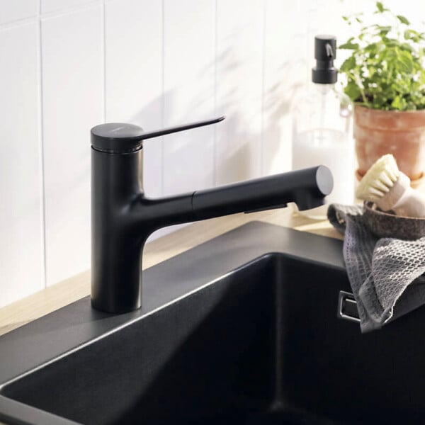HANSGROHE - Robinet de cuisine avec douchette Zesis M33 150 sBox 2 jets noir mat - large