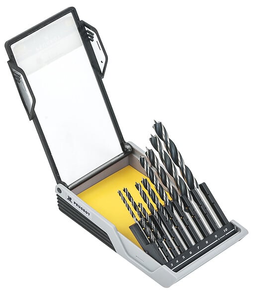 PEUGEOT - Coffret de 10 forets bois acier 3 pointes Diam.3-10mm - large